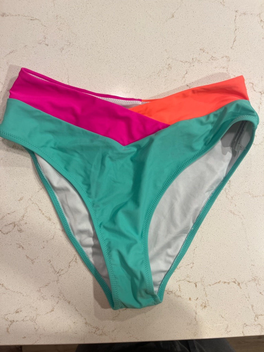 POPVIL Colorblock Teal Bikini Bottoms with Hot Pink & Coral Accents